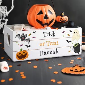 Personalised Halloween White Wooden Treat Crate