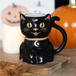 Spooky Black Cat Shaped Ceramic Mug