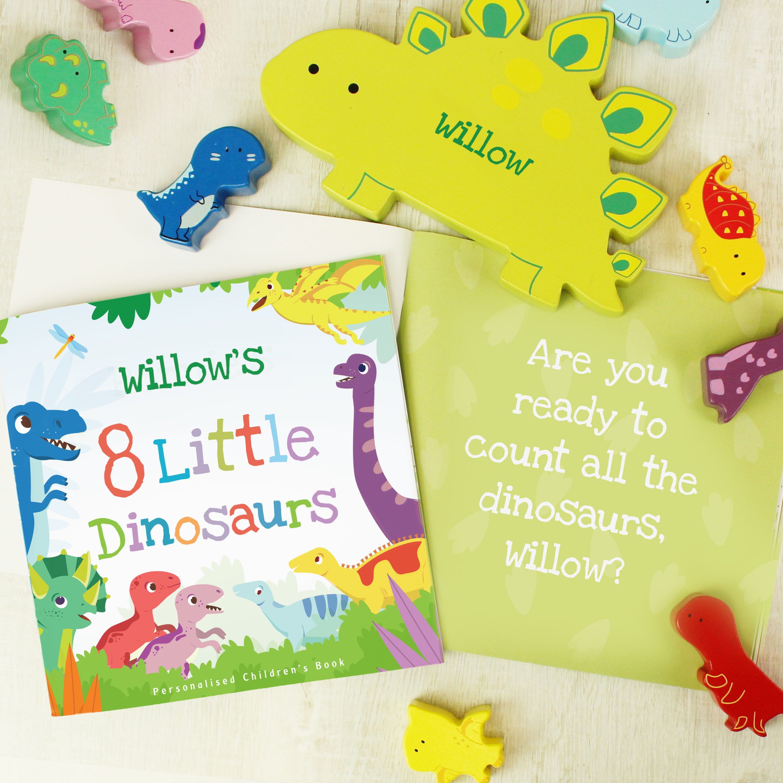 Personalised Wooden Dinosaur Stacker Toy and Book