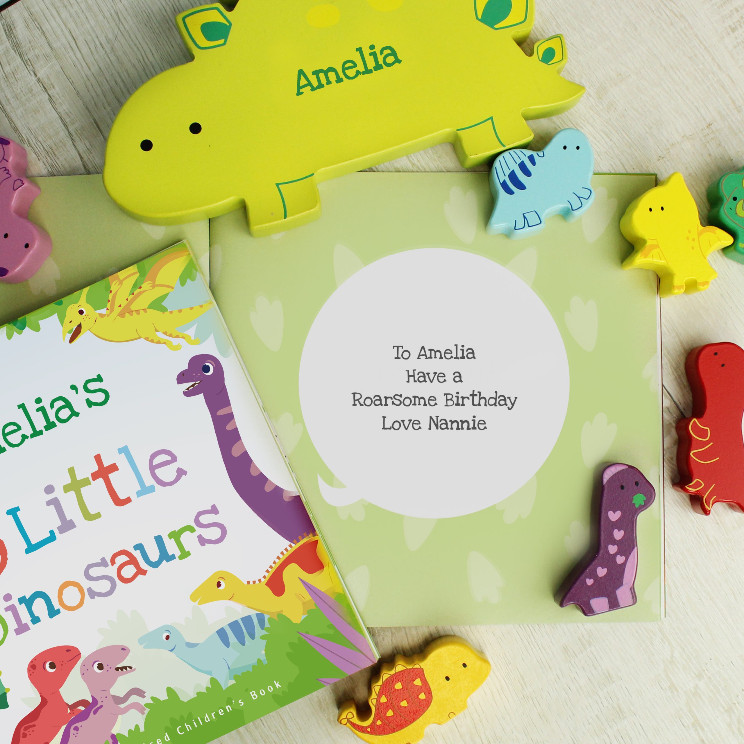 Personalised Wooden Dinosaur Stacker Toy and Book