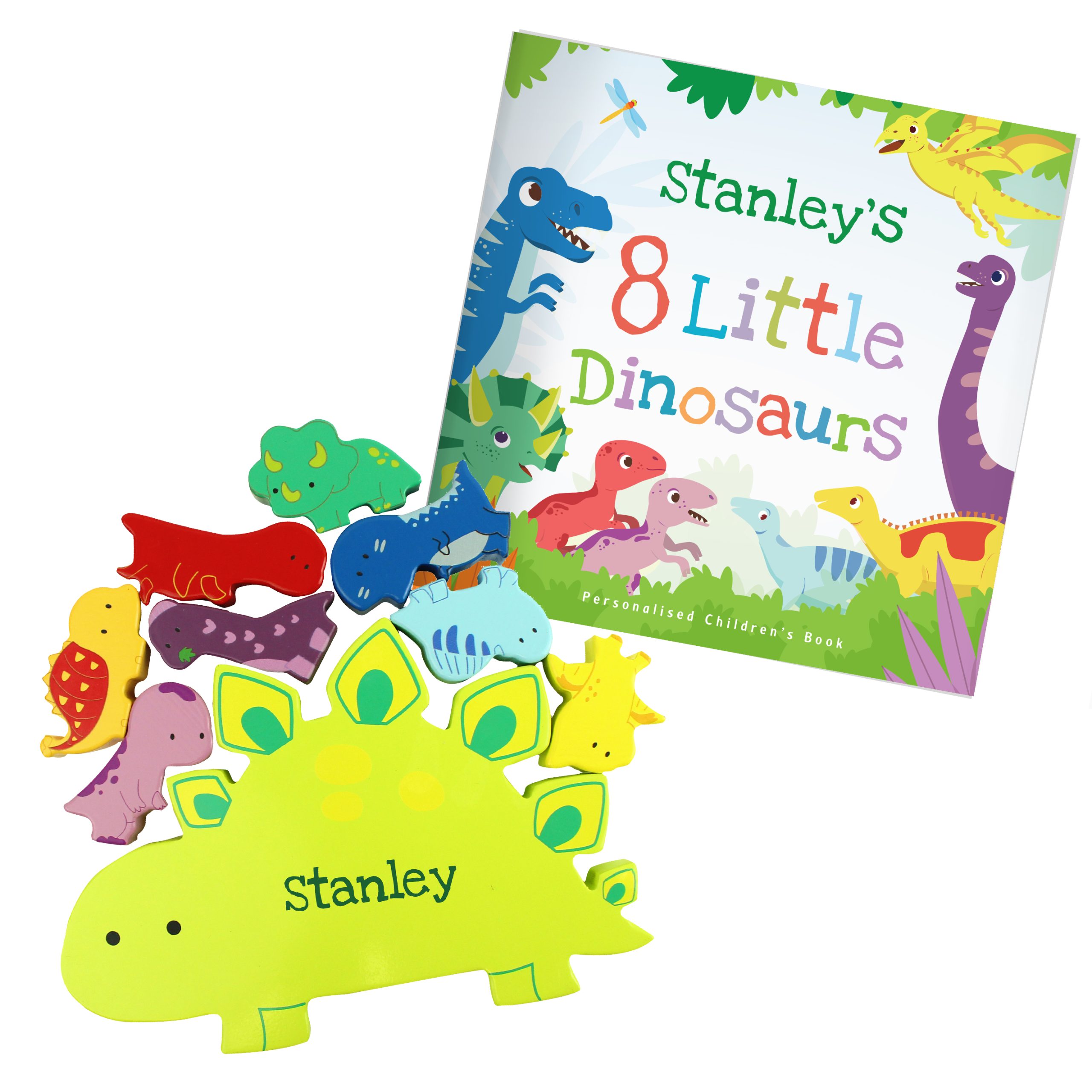Personalised Wooden Dinosaur Stacker Toy and Book