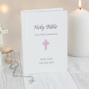 Personalised Pink Cross Holy Bible