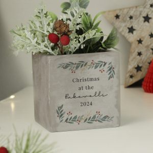 Personalised Christmas Foliage Concrete Plant Pot