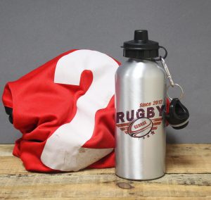 Personalised Rugby Silver Drinks Sports Bottle