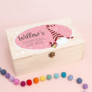 Personalised Pink Gnome Christmas Eve Box