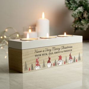 Personalised Gonk Family Christmas Triple Tea Light Box