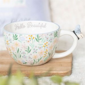 Hello Beautiful Ditsy Floral Print & Butterfly Mug