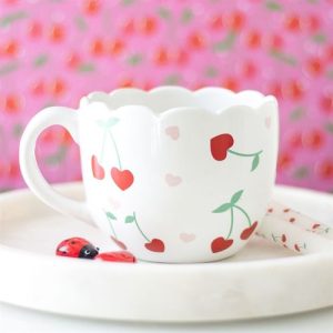 Scalloped Cherry Heart Print Mug
