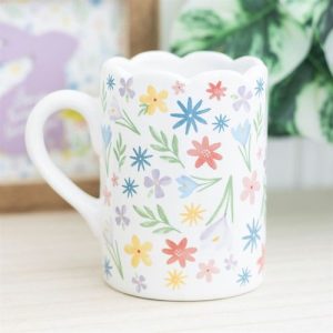 Spring Floral Print Scalloped Ceramic Mug
