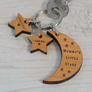 Personalised Little Stars Wooden Keyring