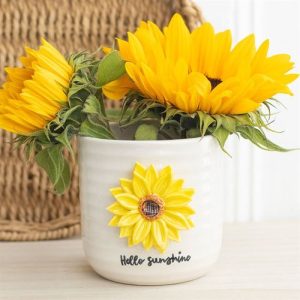 Hello Sunshine Ceramic Plant Pot with 3D Sunflower