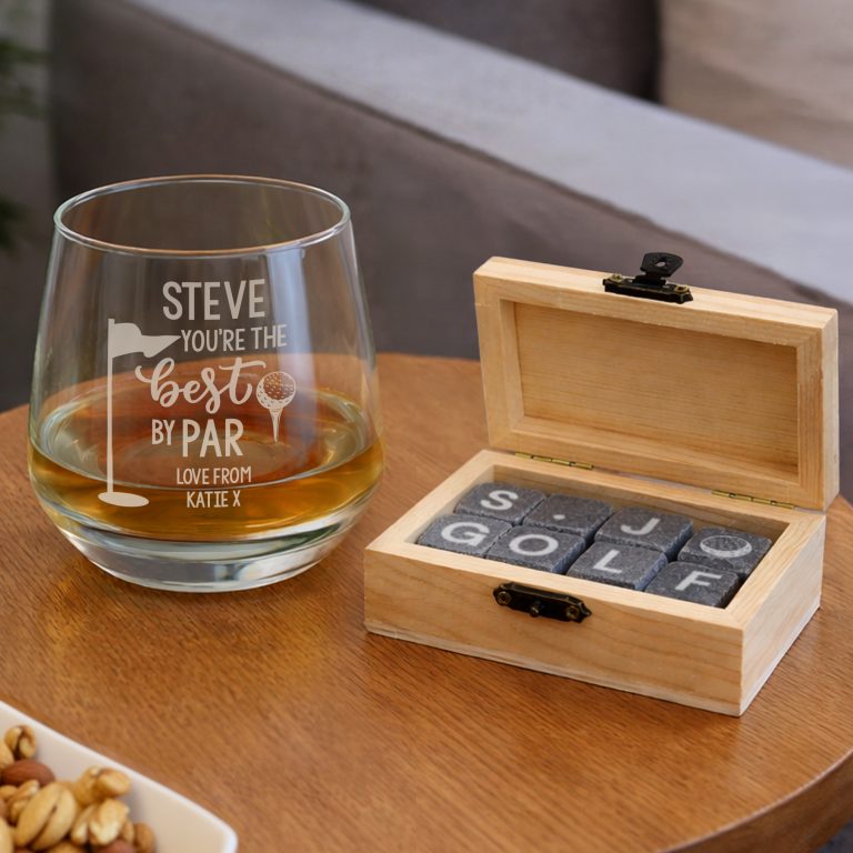 Personalised Best By Par Glass & Whisky Stones Set
