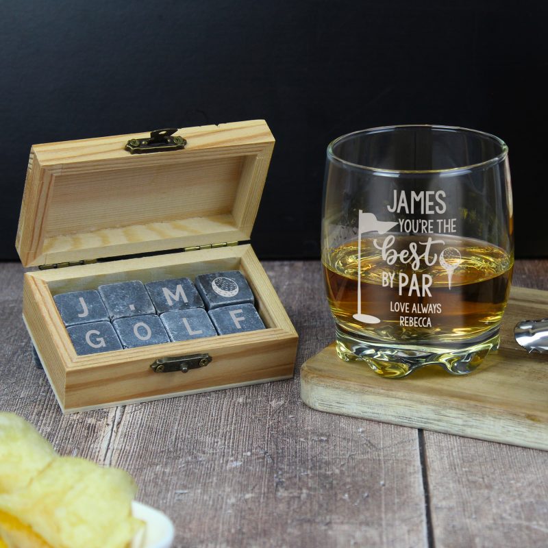 Personalised Best By Par Glass & Whisky Stones Set