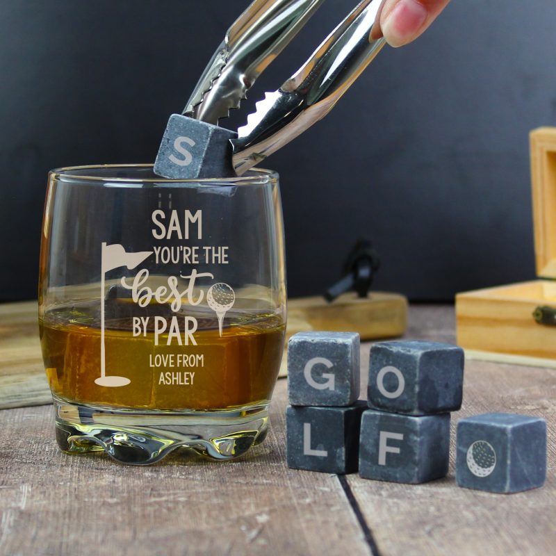 Personalised Best By Par Glass & Whisky Stones Set