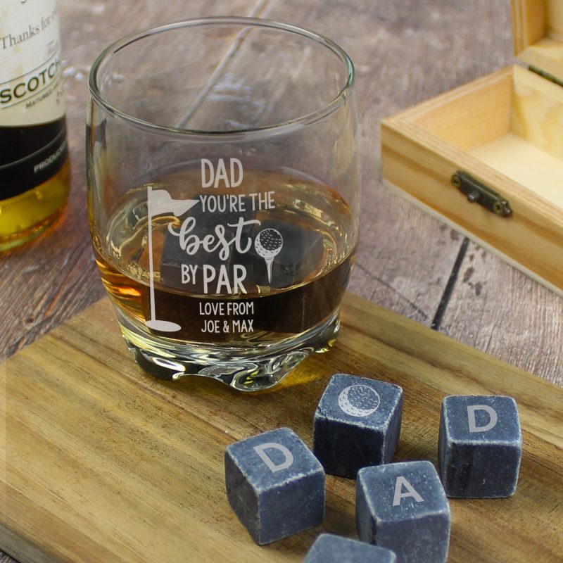 Personalised Best By Par Glass & Whisky Stones Set