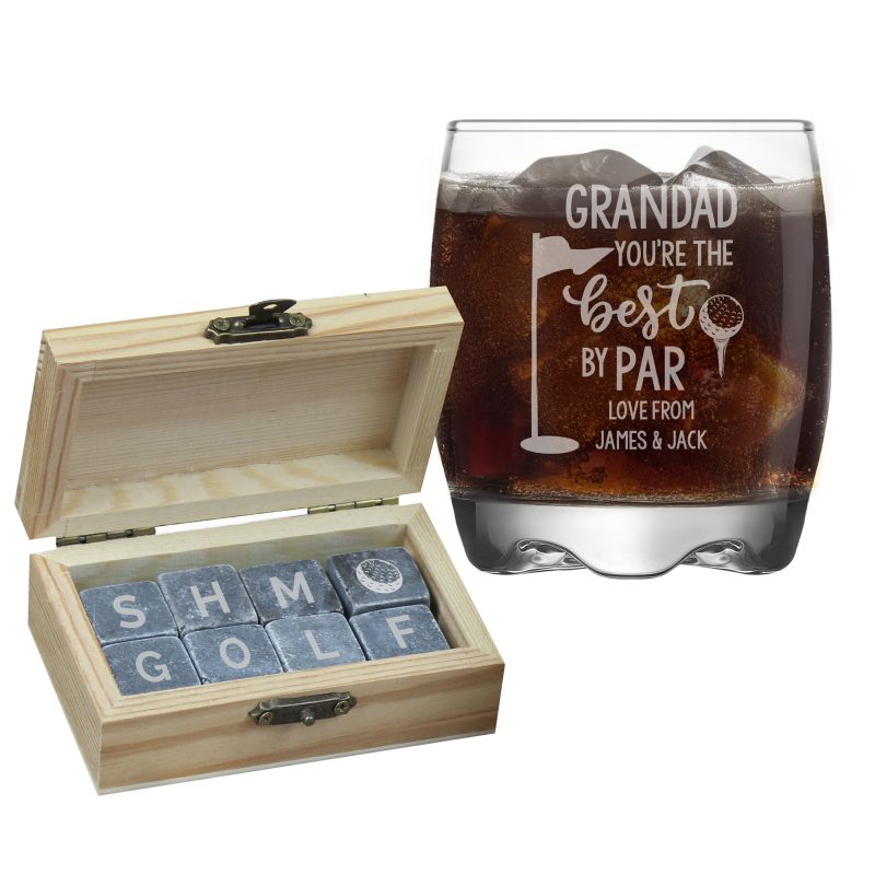 Personalised Best By Par Glass & Whisky Stones Set
