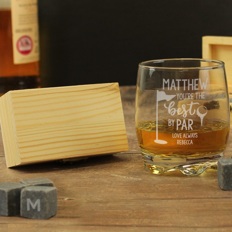 Personalised Best By Par Glass & Whisky Stones Set