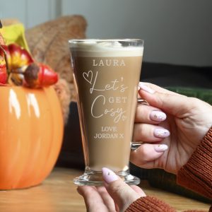 Personalised Let’s Get Cosy Latte Glass