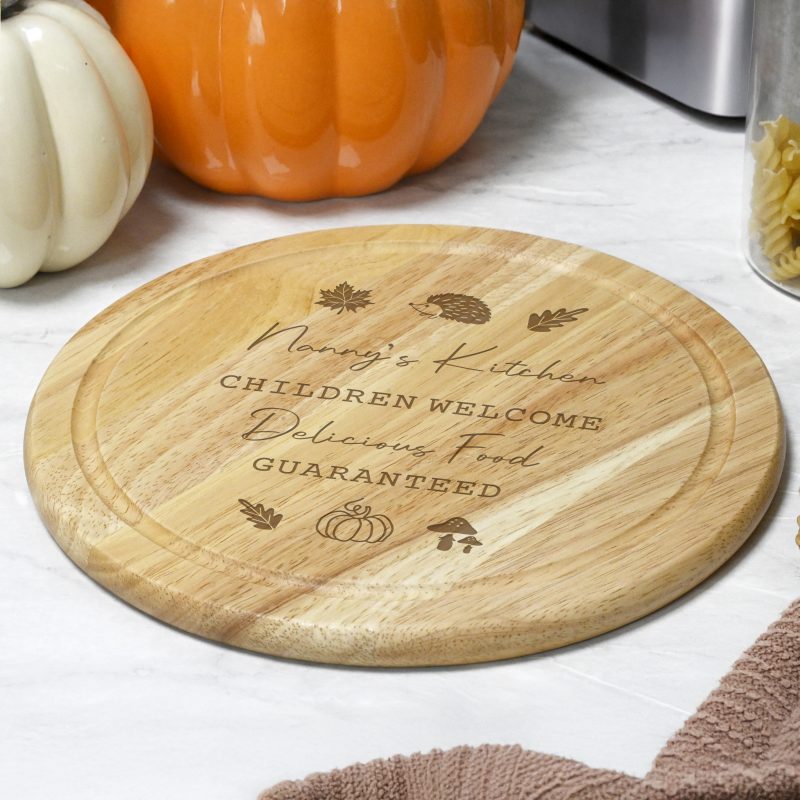 Personalised Autumn Round Wooden Chopping Board