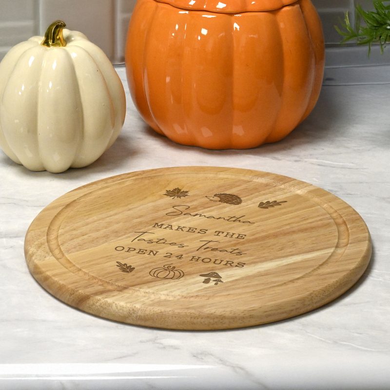 Personalised Autumn Round Wooden Chopping Board