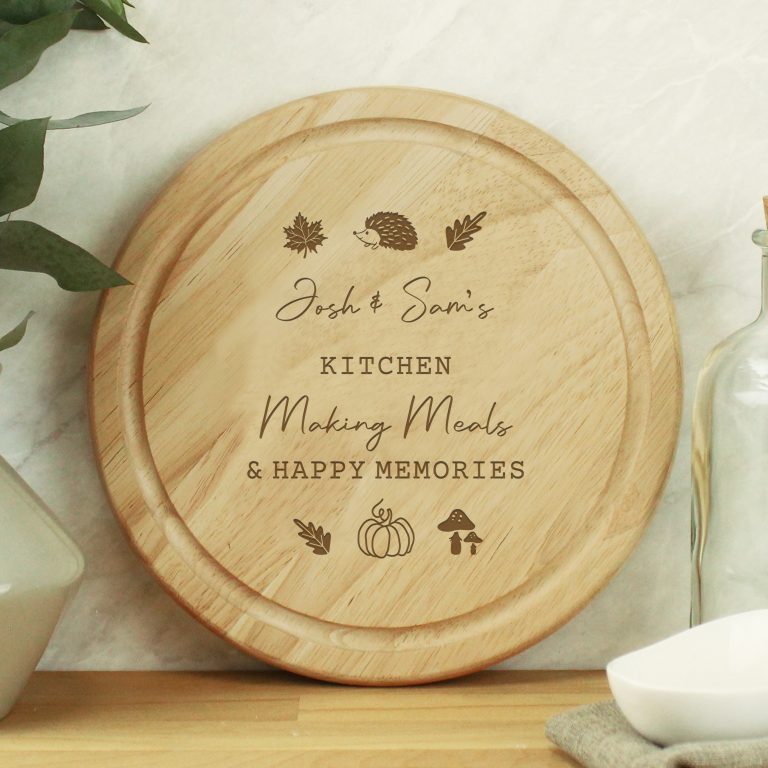 Personalised Autumn Round Wooden Chopping Board