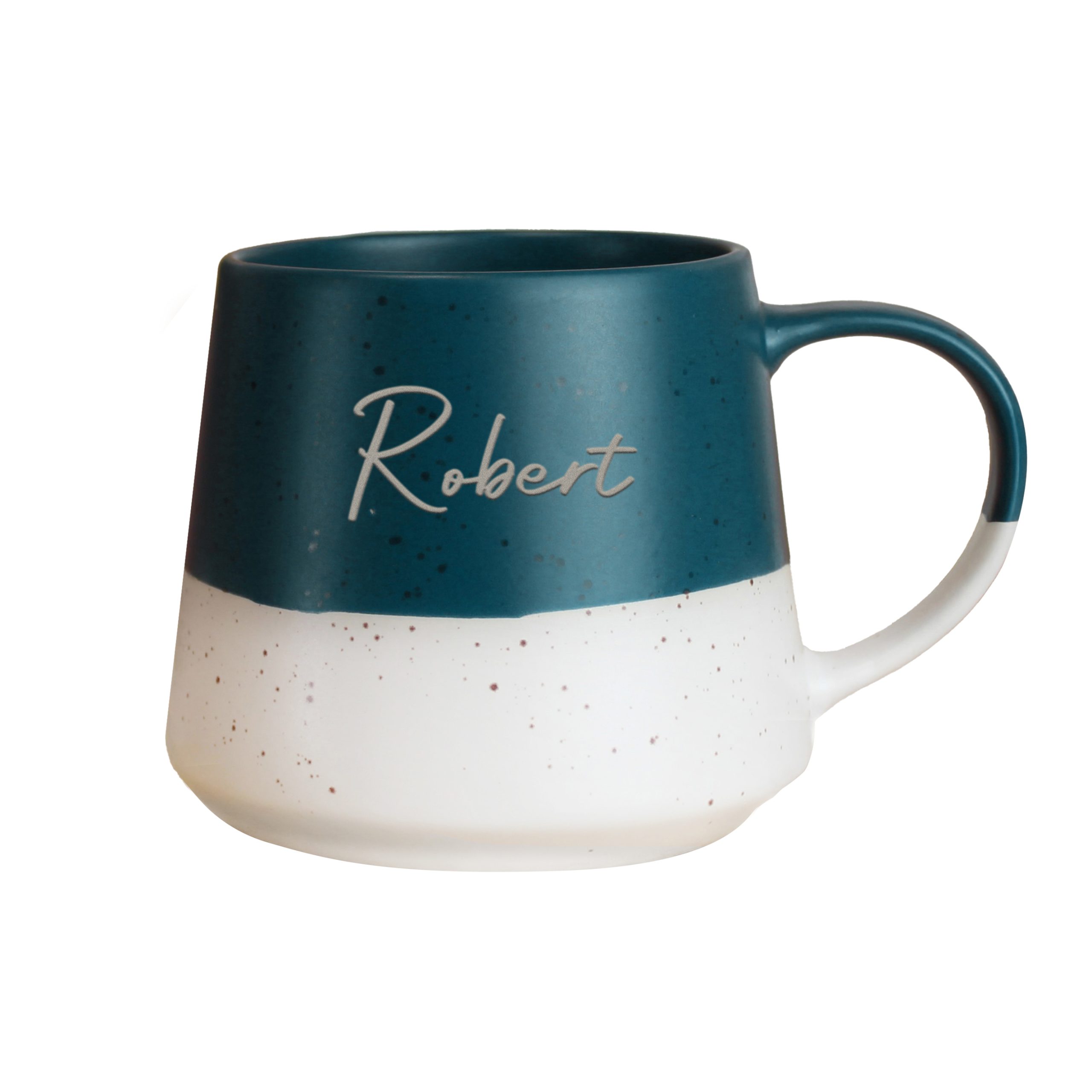 Personalised Name Teal and White Speckled Ceramic Mug Personalised Name Teal and White Speckled Ceramic Mug