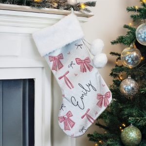 Personalised Pink Bow Christmas Stocking