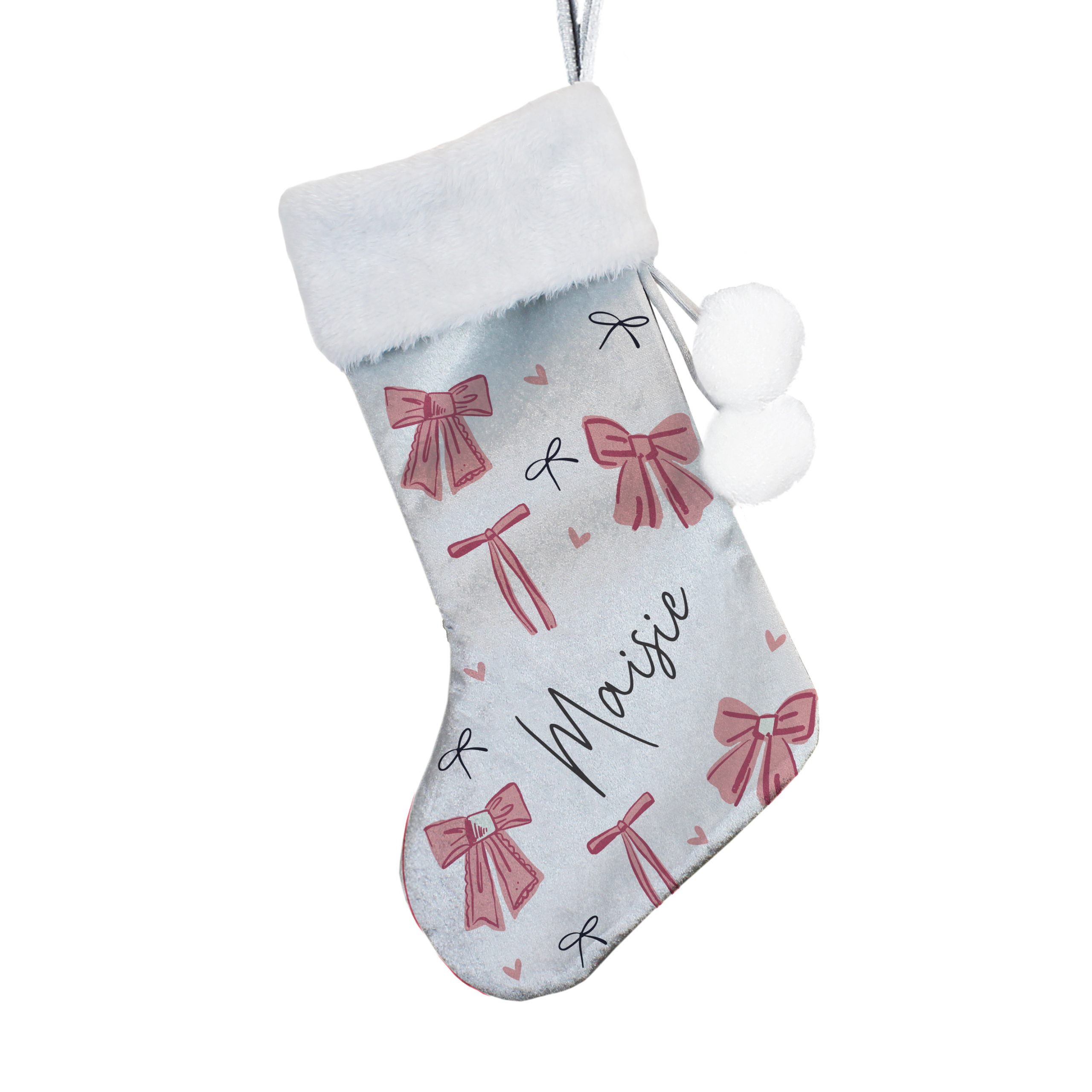 Personalised Pink Bow Christmas Stocking Personalised Pink Bow Christmas Stocking