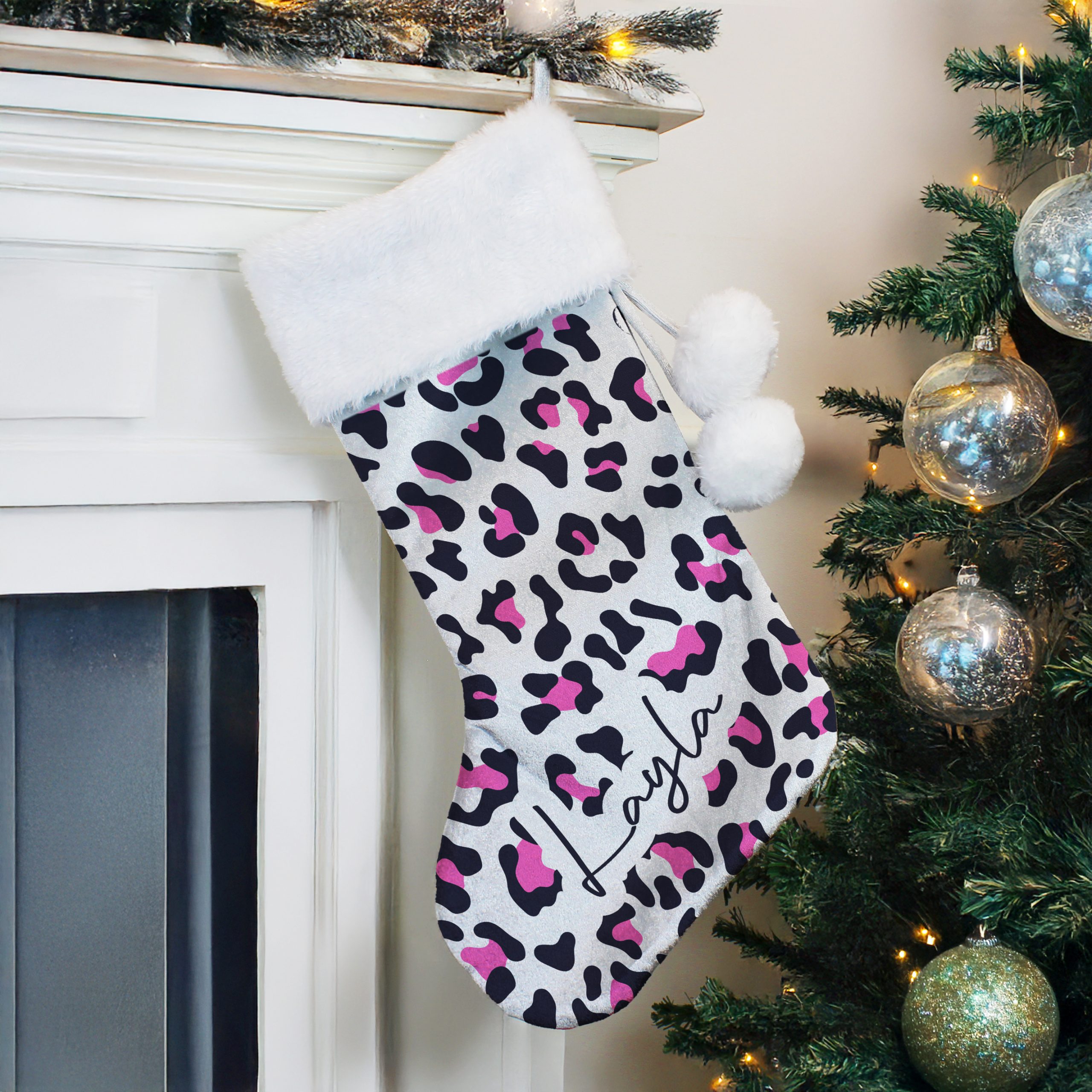 Personalised Leopard Print Christmas Stocking Personalised Leopard Print Christmas Stocking