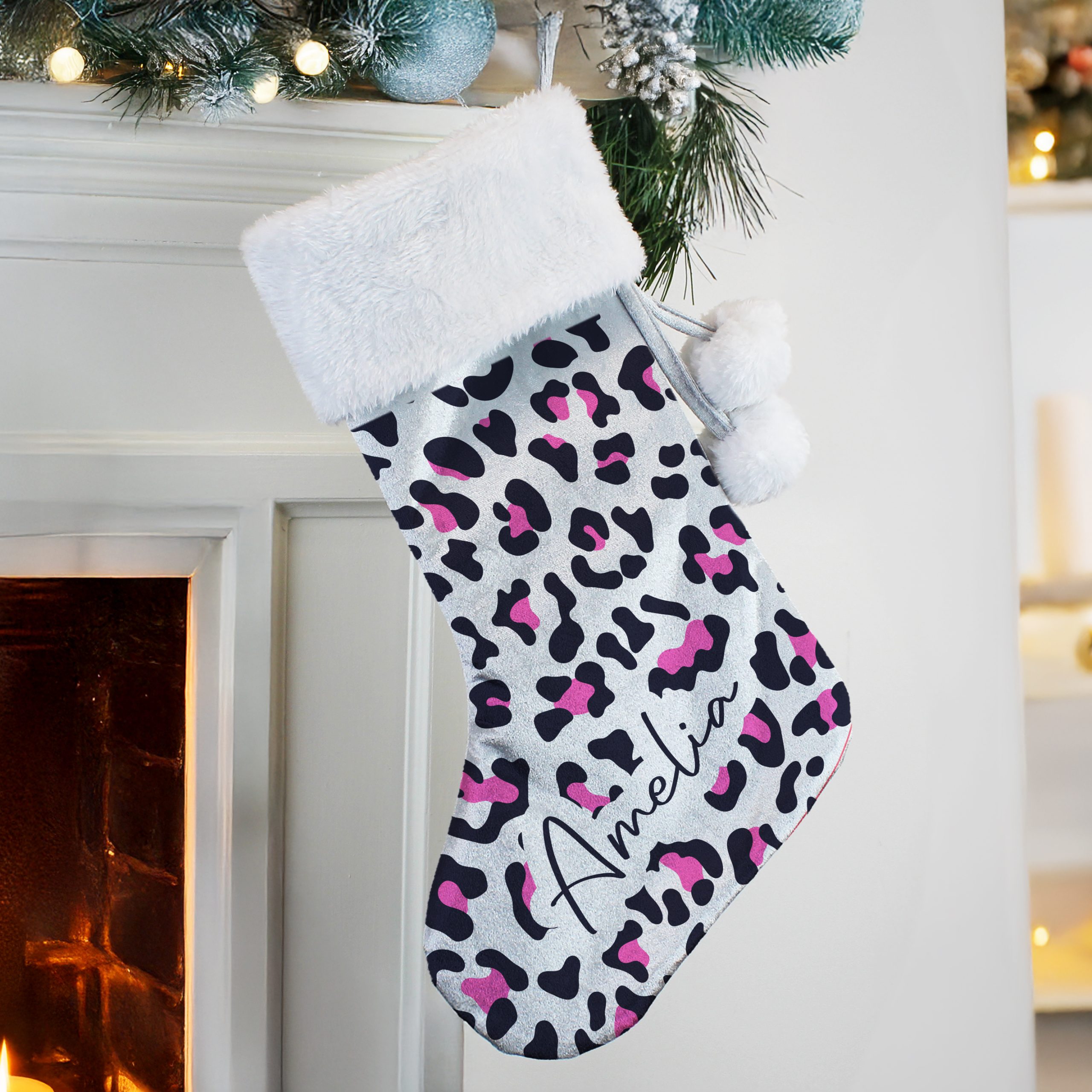 Personalised Leopard Print Christmas Stocking Personalised Leopard Print Christmas Stocking