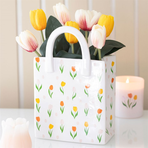 Tulip Print Ceramic Bag Flower Vase