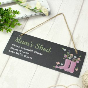 Personalised Floral Welly Boot Garden Slate Sign