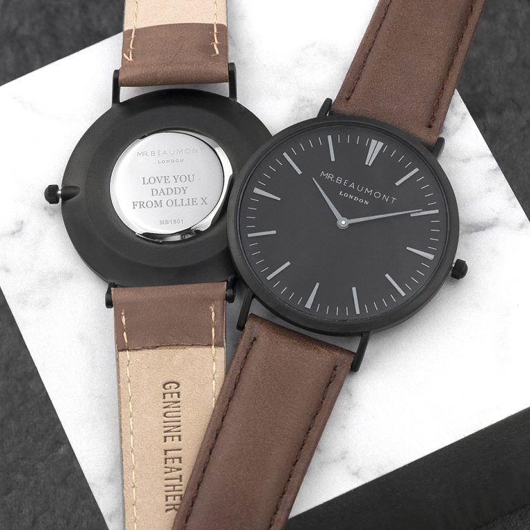 Personalised Engraved Men’s Brown Leather Strap Watch