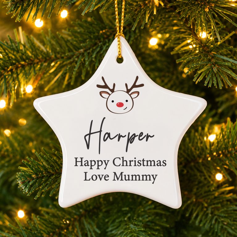 Personalised Reindeer Star Christmas Tree Decoration